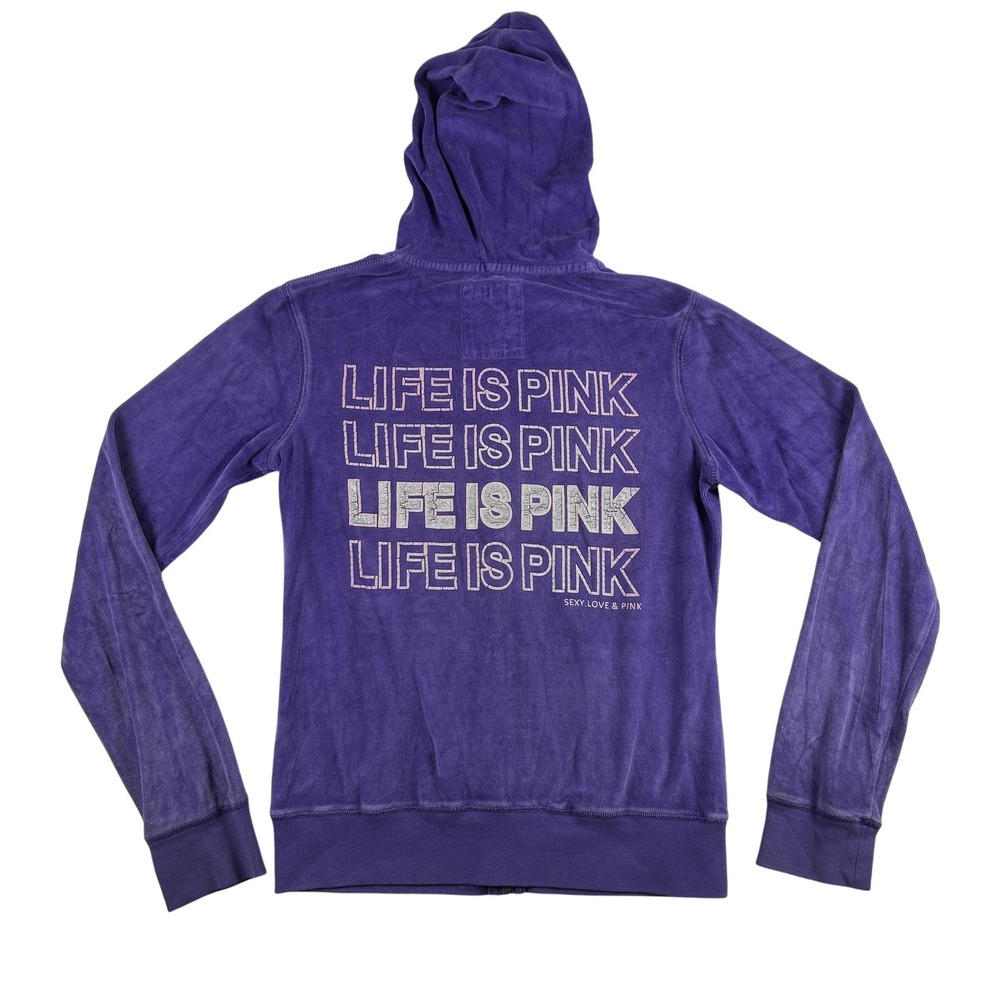 Vintage Sexy Love & Pink Hoodie Womens Small Full Zip Velour‎ Heart Y2K Jacket